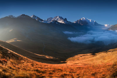 Scenic view of snowcapped mountains against sky