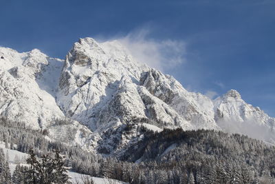 Scenic view of snowcapped mountains against sky