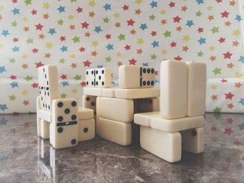 Close-up of toys on table at home