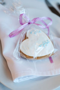 High angle view of dessert on table