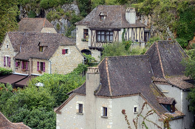 High angle view of old building in village