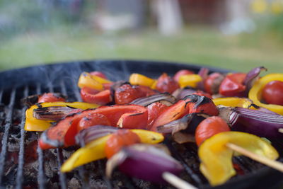 Close-up of vegetable on barbecue grill