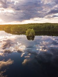 Scenic view of lake against sky at sunset