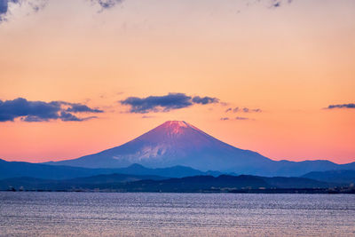 Scenic view of mountains against sky during sunrise