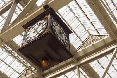 Low angle view of antique clock at grand central station