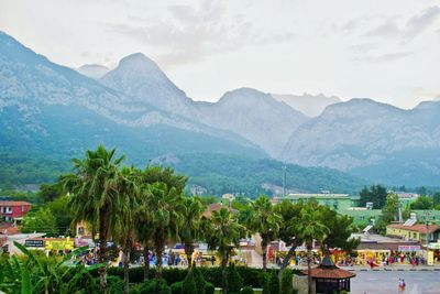 View of city against mountains