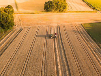 High angle view of tractor on field