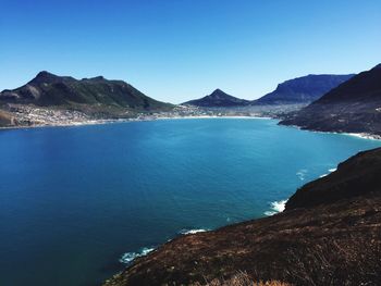 Scenic view of sea against blue sky