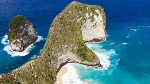 High angle view of rock formation in sea