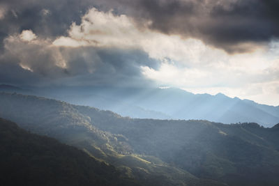 High angle view of mountains against sky