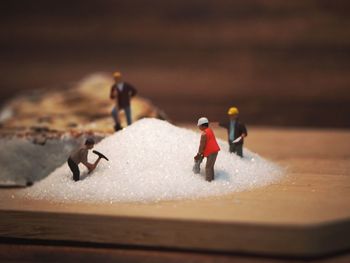 Close-up of people on snow covered land