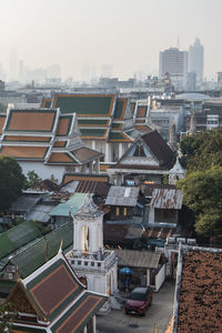 High angle view of buildings in city