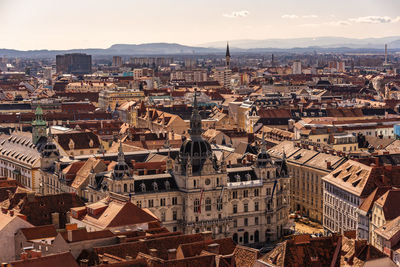 Graz with the rathaus town hall and historic buildings, in graz, styria region, austria.