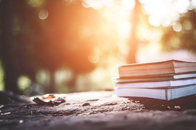 Close-up of books on table