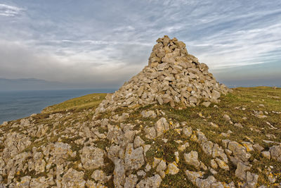 Scenic view of rocks in sea against sky