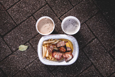 High angle view of food in plate