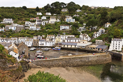 High angle view of townscape by river