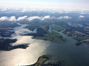 High angle view of field and river