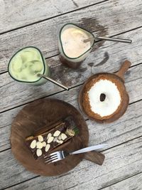 High angle view of drink on table