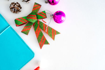 High angle view of christmas decoration on table