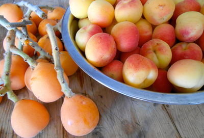 High angle view of fruits on table