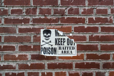 Danger sign on brick wall