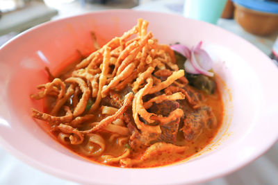 High angle view of meal served in bowl