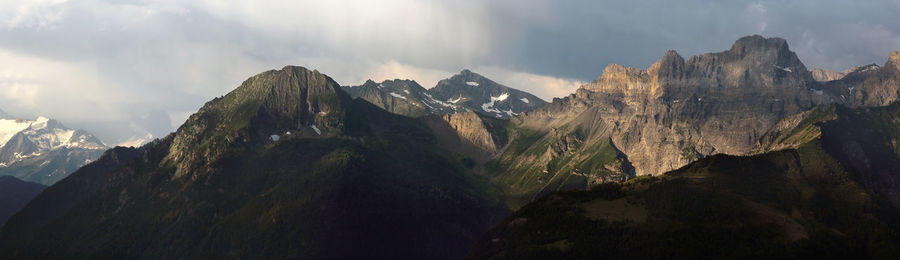 Panoramic view of majestic mountains against sky