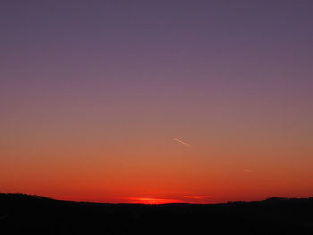 Scenic view of silhouette landscape against clear sky at sunset