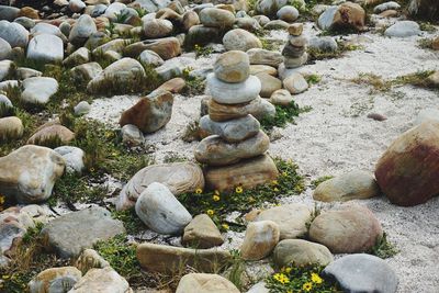 High angle view of stones on rocks