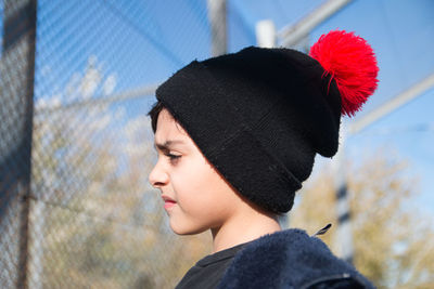 Portrait of little boy wearing warm clothing