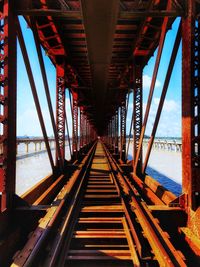 High angle view of railway bridge against sky