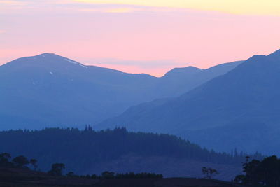 Scenic view of silhouette mountains against sky at sunset