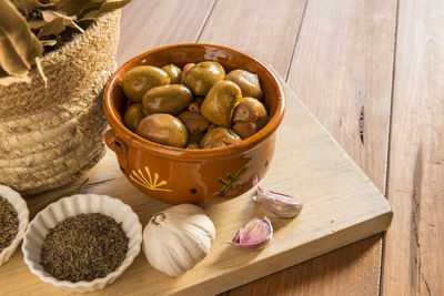 High angle view of food on table