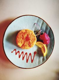 Close-up of dessert served on table