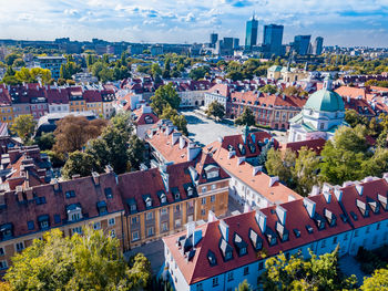 High angle view of buildings in city