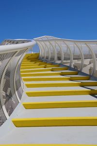 Low angle view of modern building against clear blue sky