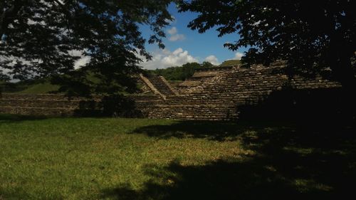 View of old ruin on field