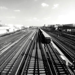 High angle view of railroad tracks against sky