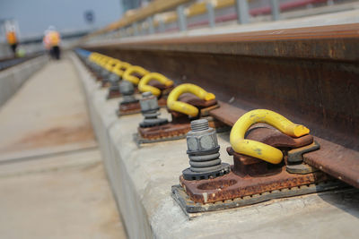 Close-up of rusty railroad track