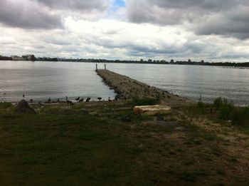 Scenic view of lake against sky