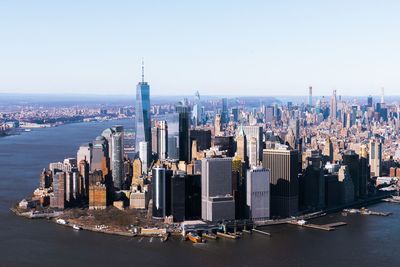 Panoramic view of buildings against clear sky