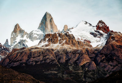 Panoramic view of snowcapped mountains against sky