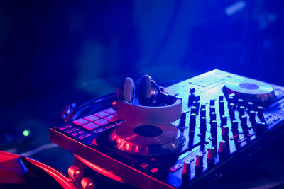 Close-up of audio equipment in nightclub