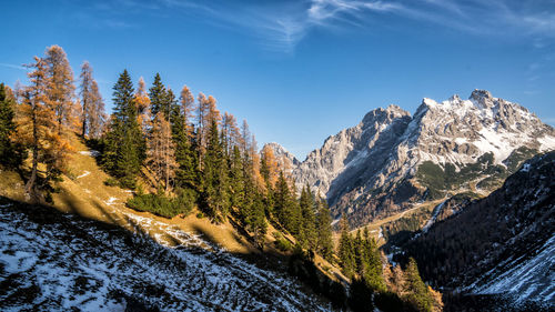 Scenic view of snowcapped mountains against sky