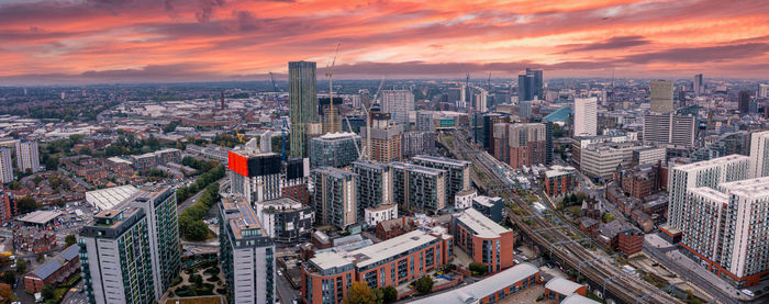 Aerial view of manchester city in uk