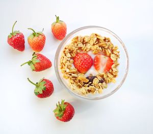 High angle view of breakfast served on table