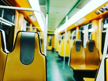 Close-up of empty seats in train