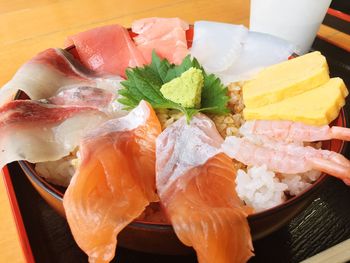 High angle view of sushi in plate