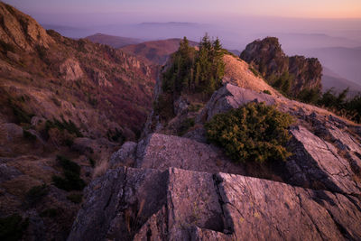 Scenic view of mountain against sky during sunset